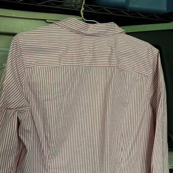 IZOD Petite Pink Gray & White Striped Button Up Blouse 3/4 Sleeves Fitted PXL - Picture 8 of 16